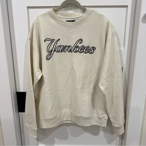 ’47 Brand New York Yankees Script Logo Cream Crewneck Sweatshirt Size L